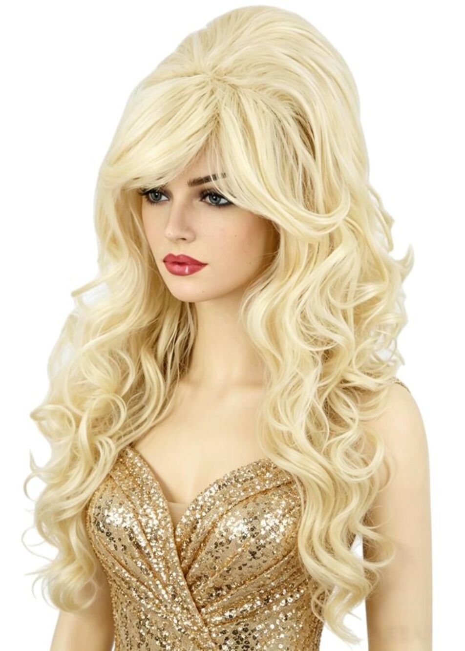 Blonde Long Curly Beehive Wig 24" 60s 70s Costume Halloween Disco